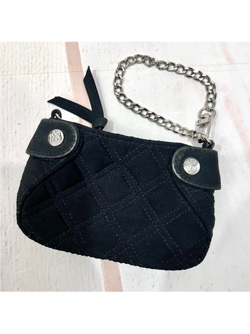 Vera Bradley Colette Quilted Microfiber Mini Black Wristlet Clutch Wallet Purse
